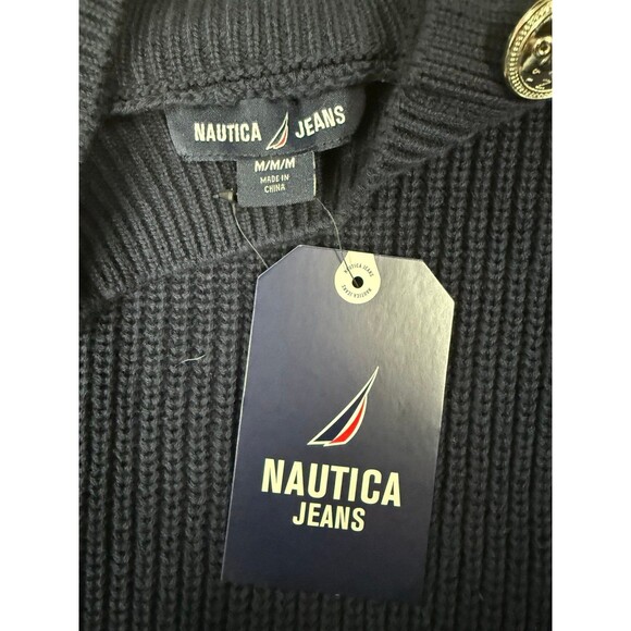 NWT Náutica Navy Structured Ribbed Knit Crew Mock Neck Pull Over Sweater Medium - Picture 4 of 11